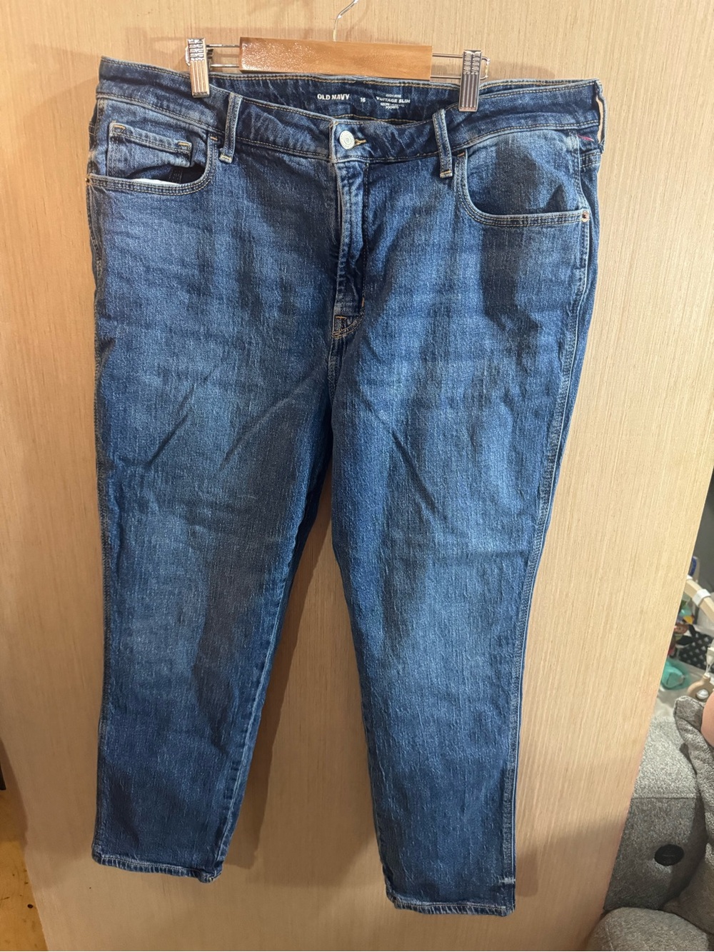 Womenβs Old Navy High Rise Vintage Slim Straight-Leg Dark Blue Jeans Size 16